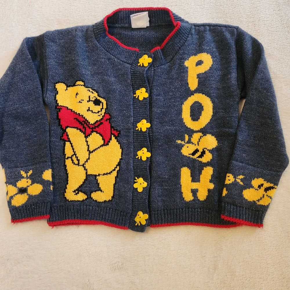 VINTAGE 90s Disney Winnie The Pooh Knit Cardigan Size 5/6 EUC Bee Buttons RARE